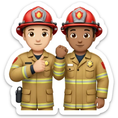 A fireman and a Paramedic standing together and making fist bump  sticker