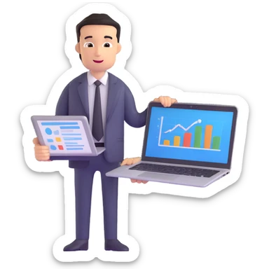 successful entrepreneur with laptop and business chart sticker