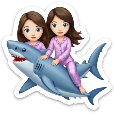  brunette long hair girl blue eyes in pyjamas riding shark sticker