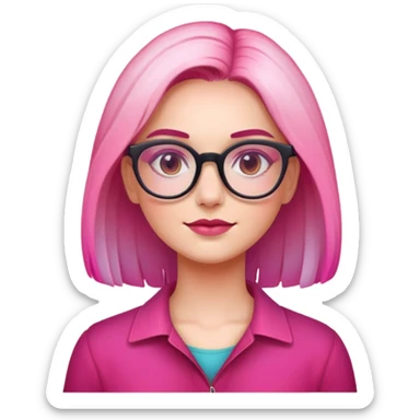 woman with gradient hair from dark to pink with glasses sticker