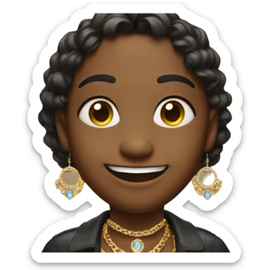 smiling individual with jewelry sticker