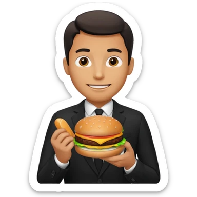 male wearing suit eating hamburger sticker