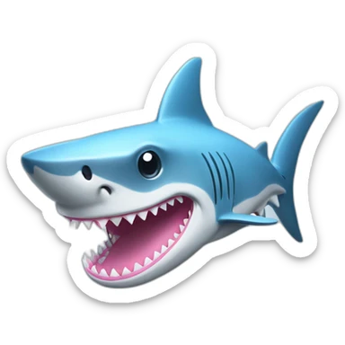 A shark with a light blue and pink shirt, cartooney, iOS emoji sticker