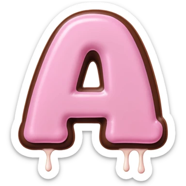 “Single pink bubble letter A, white outline, bottom dipped in chocolate with pink frosting drizzle, kawaii style, glossy, soft shading, clean outline, transparent background, Discord emoji size” sticker