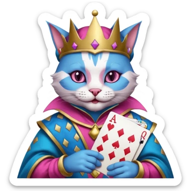 court jester cat medieval, poker cards, pink and blue sticker
