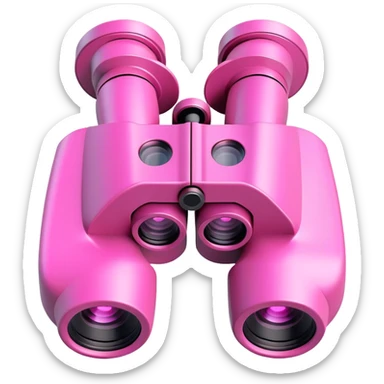 3D robotic binoculars with a pink color, featuring two eyes, viewed from an angled perspective sticker