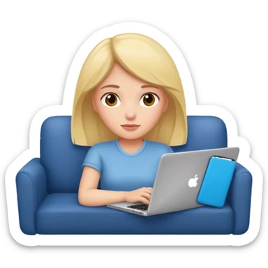 A girl is lying on the couch with a laptop, working sticker