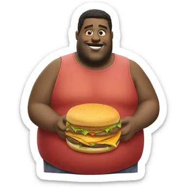 Fat guy eating cheese burger  sticker