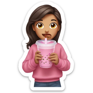 Brunette girl in a pink sweater drinking bubble tea sticker