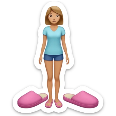 woman model standing on foot with cushion slippers sticker