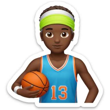 Basketball guy with neon headband, hold ball sticker