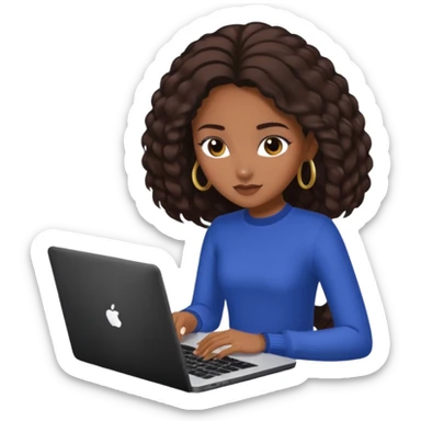 Dark brown girl with type 4 hair playing royale high on laptop sticker