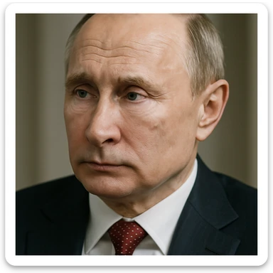 highly realistic portrait of Vladimir Putin, looking thoughtful, detailed facial features, photorealistic style sticker