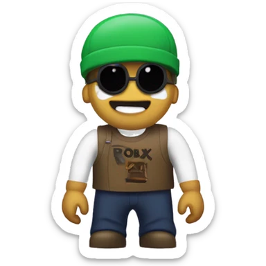 two words saying “roblox crew“ with the roblox logo behind it sticker