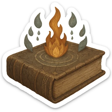 Make the magical spellbook with elemental symbols look ancient, with aged pages, cracked leather, and faded elemental icons, in the style of apple emojis. Remove the background. sticker