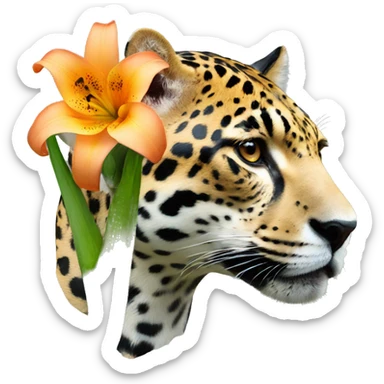 A jaguar painted with a lily flower in its ear sticker