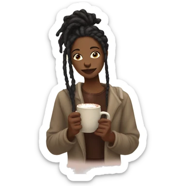Brown skin girl with  dreadlocks sipping hot chocolate  sticker