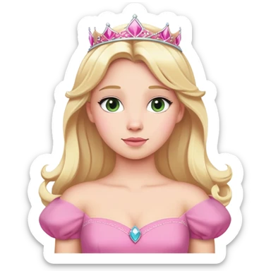 Aurora princess from hips up, pink dress, blonde hair, minimal style, larger size sticker