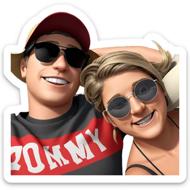 happy friends with stylish hats sticker