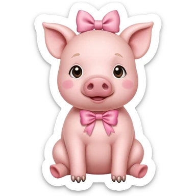 Cute pink pork with a bow sitting down sticker