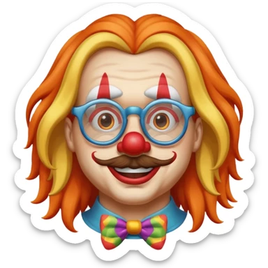 Funny clown wearing spectacles and having long hair like girls in face farming layers sticker