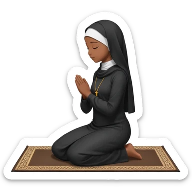 Muslim woman in black jiljab side profile praying on prayer mat  sticker