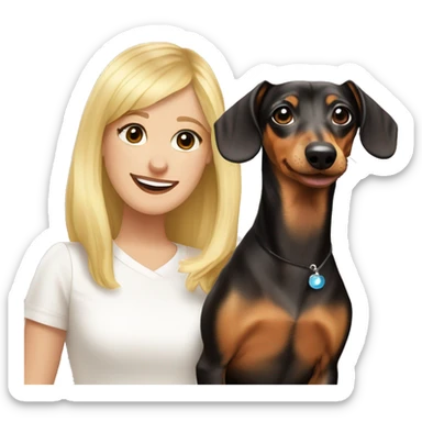 dachshund dog with blonde girl celevrating new year sticker