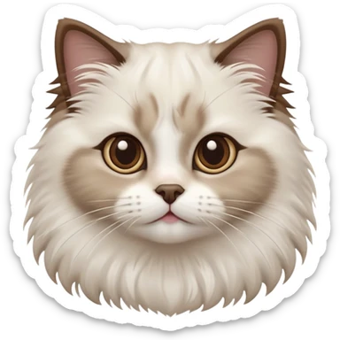 cinematic-adorable-big-eyed-fluffy-white brown-ragdoll-cat-portrait-emoji,-head-tilted-playfully-with-a-sweet-expression,-fluffy-brown seal colour with white-fur,-simplified-yet-irresistibly-cute-features-with-large,-expression, sticker
