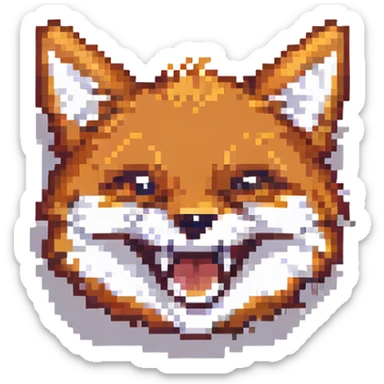 pixel art fox laughing, inspired by iPhone emoji style, 56x56px sticker