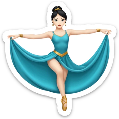 Emoji de una mujer pelinegra blanca bailarina de danza aerea haciendo figuras en la tela en el aire  sticker