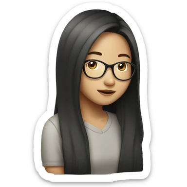 Asian girl with round face long hair and glasses sticker