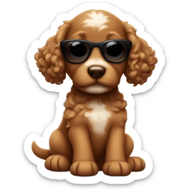 Brown puppy with curly hair wearing sunglasses sticker