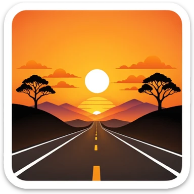 road with sunset sticker