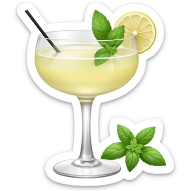 French 75 cocktail with subtle elderflower color and mint and basil garnishes sticker