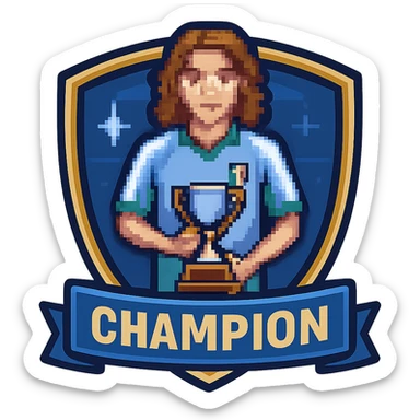 Transform this MVP pixel art with sports or gaming vibe into a badge style while keeping the pixel art style and transparent background. Emphasize the badge look with clear edges and a defined shape suitable for a badge, incorporating sports or gaming elements. sticker