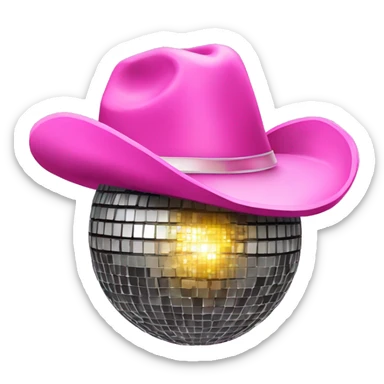 disco ball with a pink cowboy hat sticker