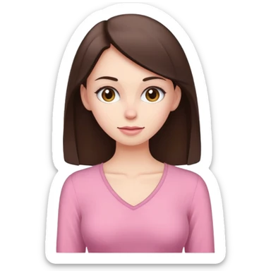 very skinny, extremely busty pale-skinned brunette woman wearing a pink blouse sticker