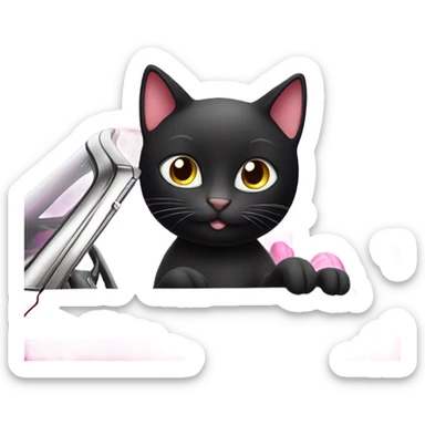 Black cat in a sparkly pink convertible sticker