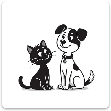 cat and dog in hand-drawn doodle style sticker