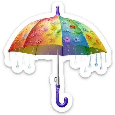 Rainbow umbrella made of flowers with dew drops dripping off and a large handle  sticker