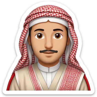 Saudi man wearing red and white shemagh and traditional thobe, friendly expression sticker