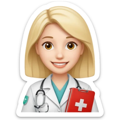 woman medic accepting application for job sticker