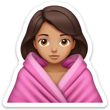 A brunette girl with a pink big cozy blanket sticker