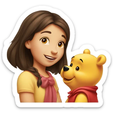 Pretty brunette getting kiss from Winnie the Pooh  sticker