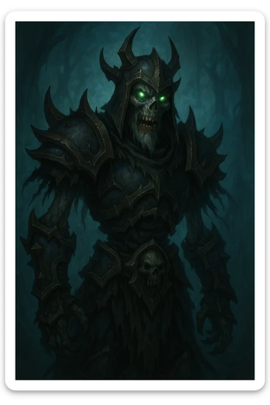 undead character, World of Warcraft style, detailed fantasy, menacing, glowing eyes sticker