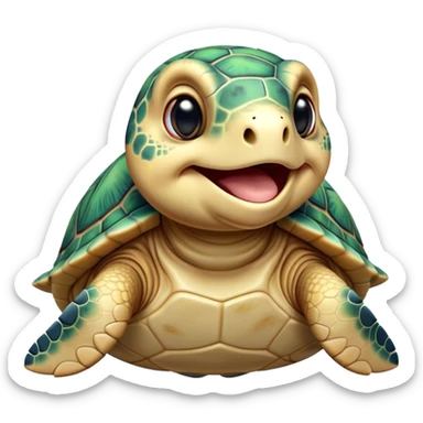 Cinematic Cute Yawning Sea Turtle Portrait Emoji, Head tilted slightly with a dramatic, wide-open yawn, showcasing a stately, patterned shell and a smooth, aged body with sleepy, half-closed eyes, Simplified yet irresistibly adorable features, highly detailed, glowing with a soft, cozy oceanic glow, high shine, relaxed yet expressive, stylized with a dash of whimsical marine charm, soft glowing outline, capturing the essence of a drowsy yet affectionate sea turtle that appears ready to stretch out for a nap! sticker
