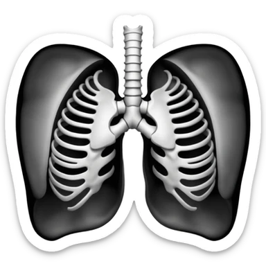 3D render of Ribcage, X-Ray imaging aesthetic, translucent materials showing internal structure, skeletal chest bones in high contrast black and white, medical scan style, Apple emoji style, isolated on white background --v 6.0. sticker
