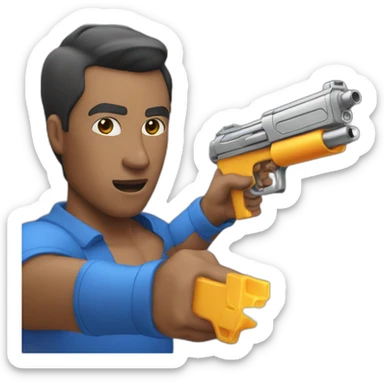 Man pointing watergun at POV sticker