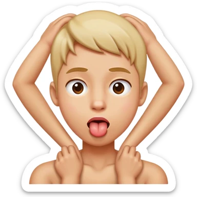 person crossing their arms and grabbing their neck while sticking their tongue out sticker