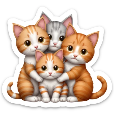 3 kittens cuddling together all different colours, the first one is grey and white, the second is ginger and white and the third is brown tabby and white sticker